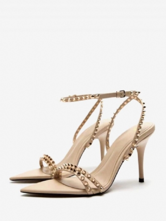 Talons Mi-bas Pour Femmes Bout Ouvert Talon Aiguille Tenue Rue Escarpins Abricot