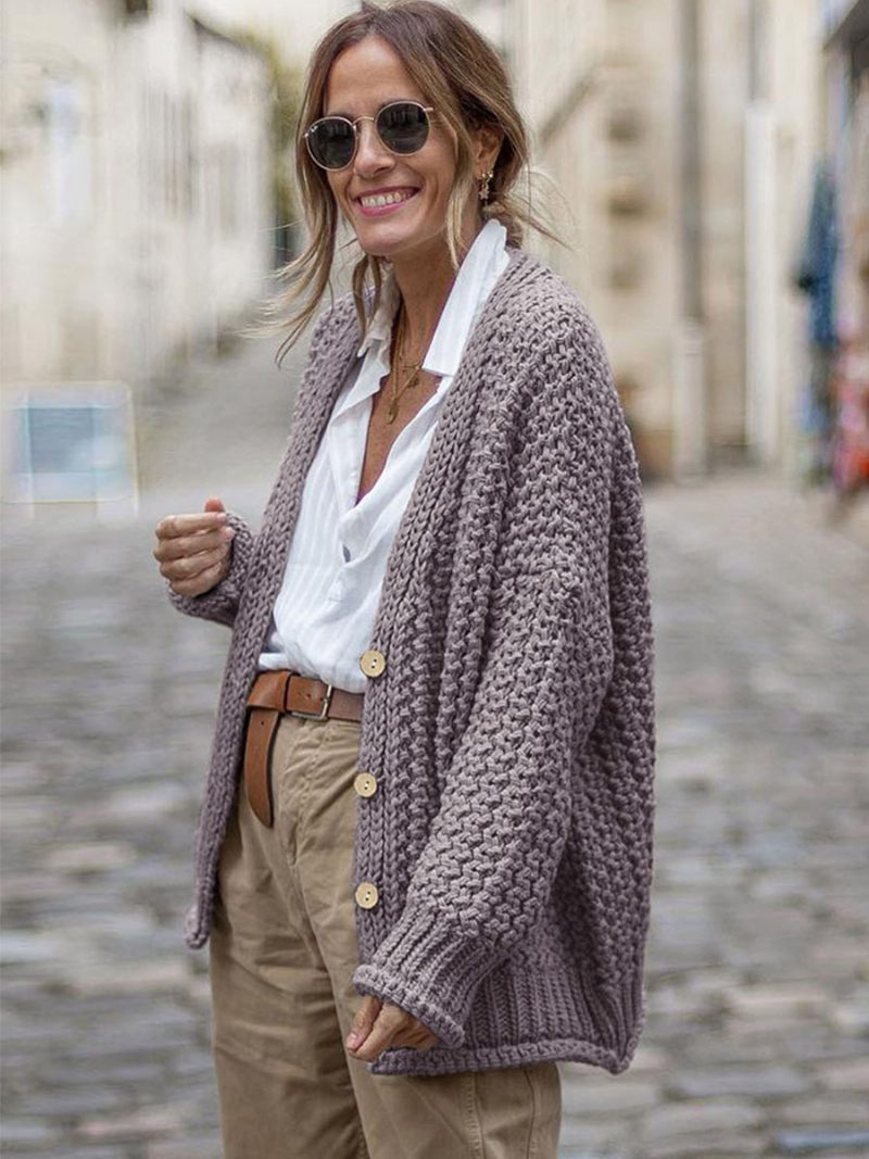 Cardigans Torsadés Pour Femmes Épaules Tombantes Boutons Sur Le Devant Automne Et Printemps