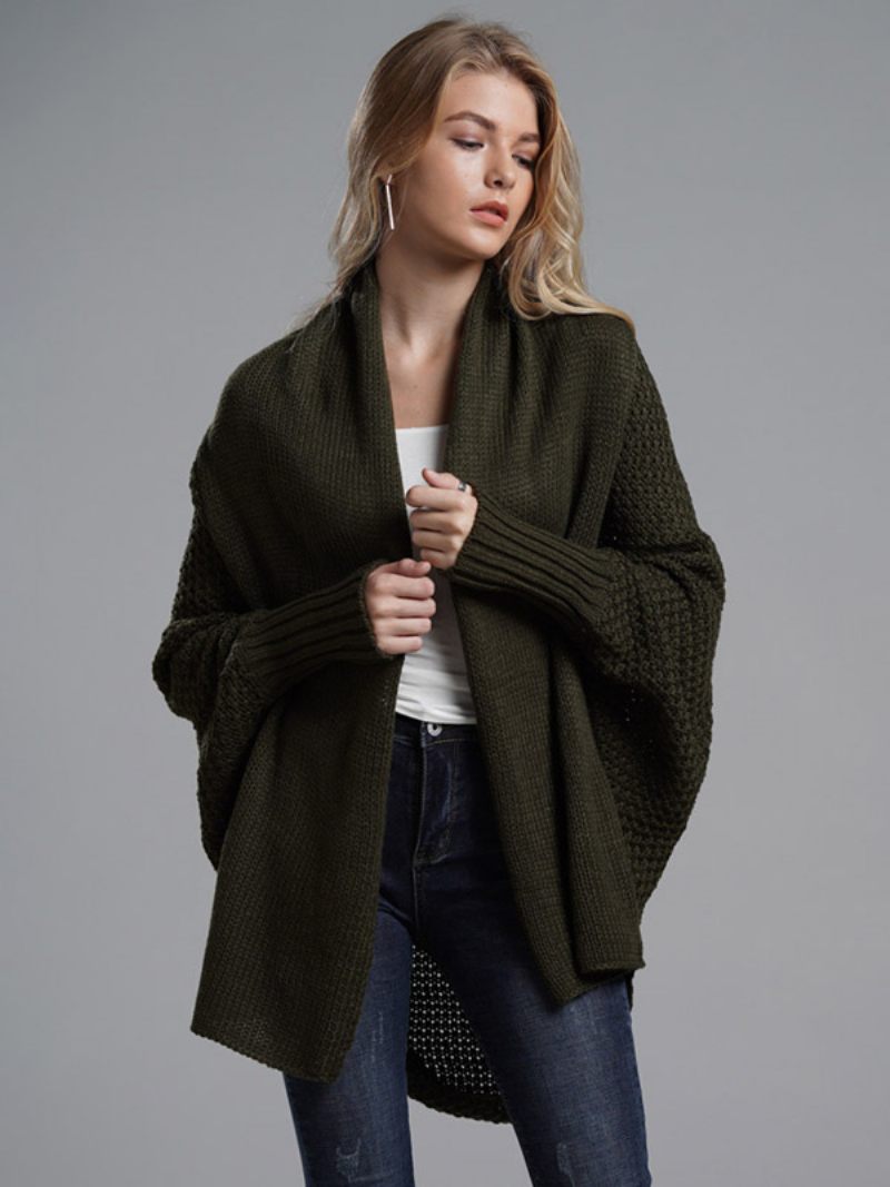 Pull Pour Femme Manches Chauve-souris Cardigans Ouverts Sur Le Devant L'automne Et L'hiver - Vert Foncé