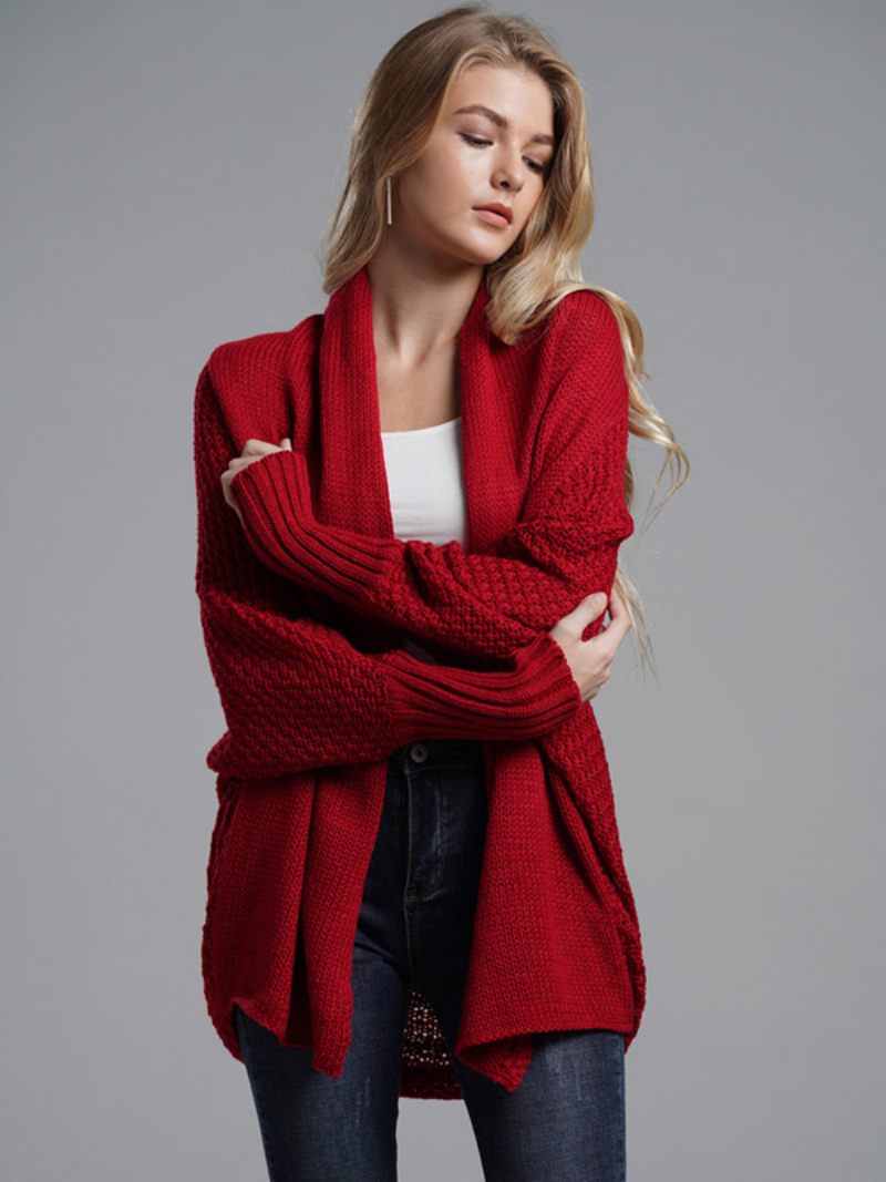 Pull Pour Femme Manches Chauve-souris Cardigans Ouverts Sur Le Devant L'automne Et L'hiver - Rouge