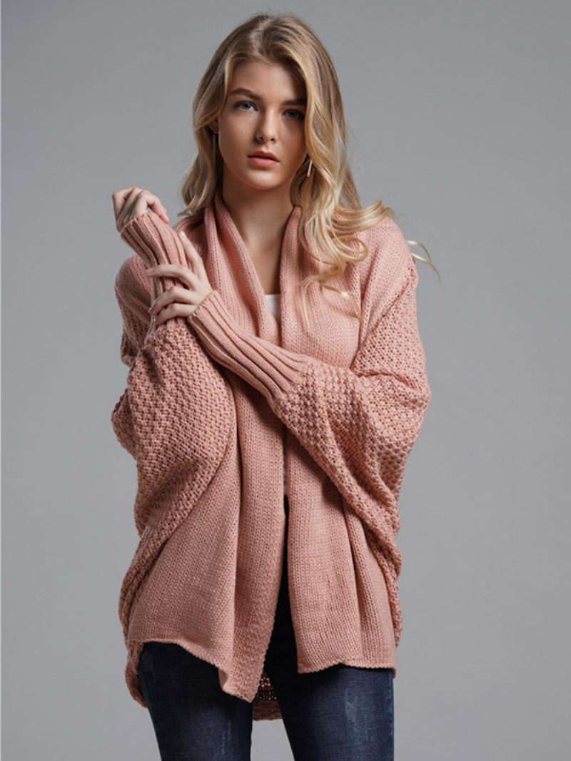 Pull Pour Femme Manches Chauve-souris Cardigans Ouverts Sur Le Devant L'automne Et L'hiver - Rose