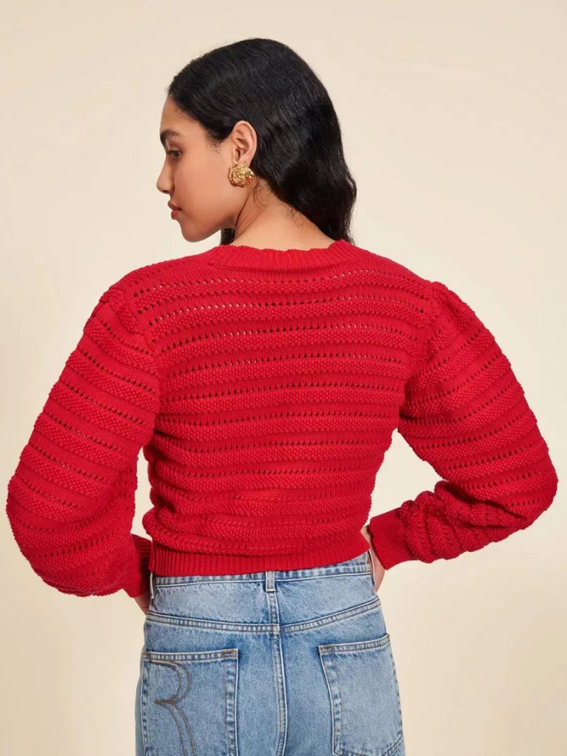 Pull Rouge Col V Manches Longues Hallow Pulls Courts Pour Femmes - Rouge