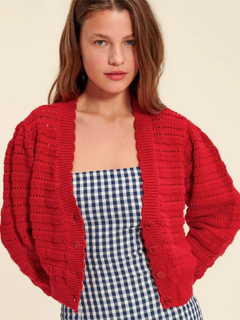 Pull Rouge Col V Manches Longues Hallow Pulls Courts Pour Femmes - Rouge