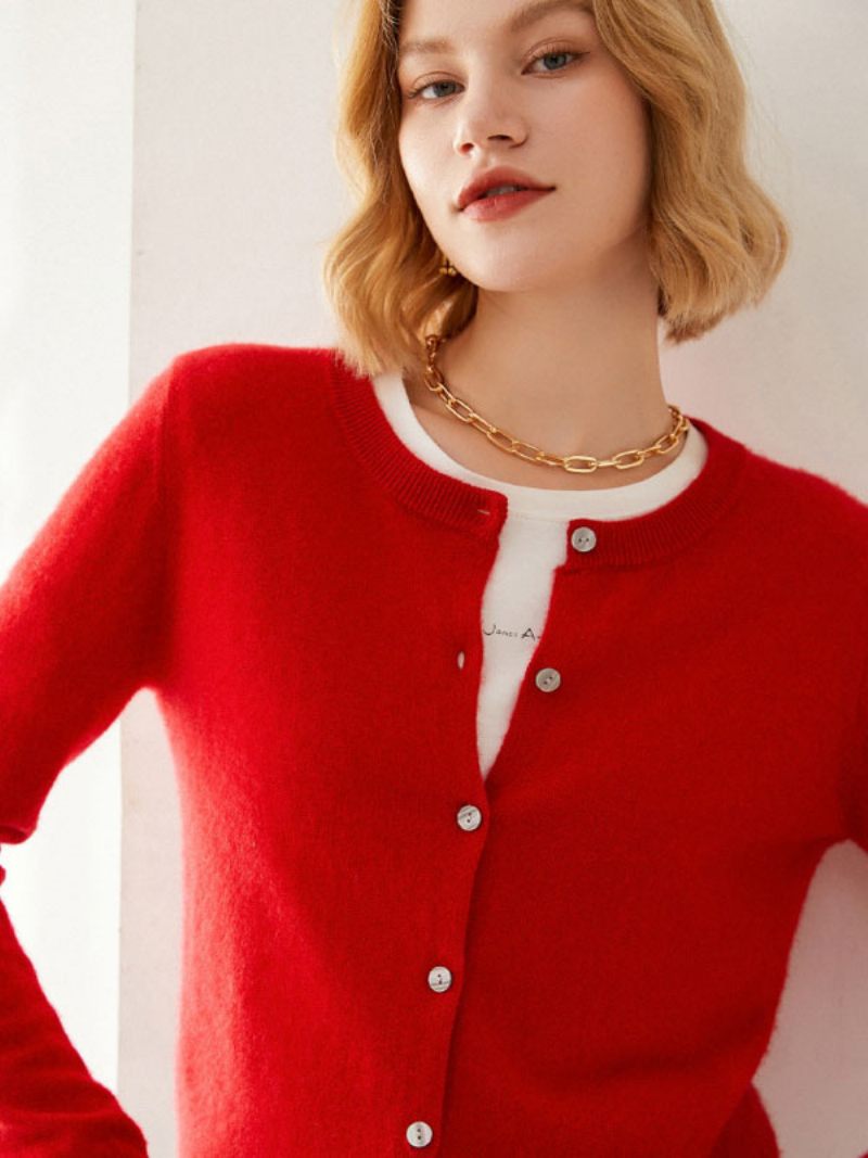 Pulls Femme Gris Clair 100% Laine Manches Longues Col Bijou Cardigans - Rouge