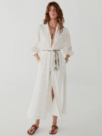 Robe Boho Blanche Élégante Pour Femmes Robes D'été Creuses Avec Ceinture Bas Haut