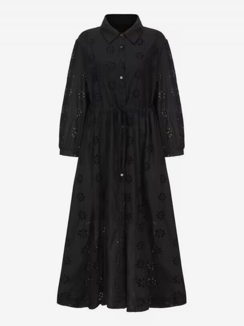 Robe Boho Blanche Élégante Pour Femmes Robes D'été Creuses Avec Ceinture Bas Haut - Noir