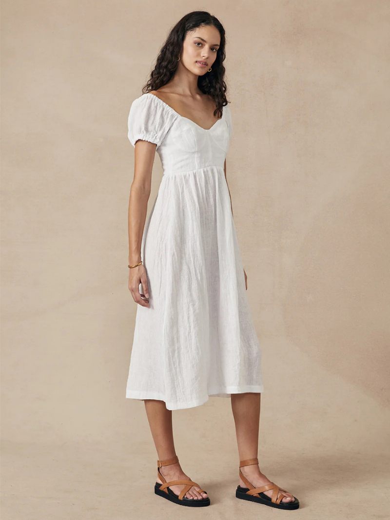 Robe Boho Pour Femmes Col Bateau Manches Courtes Imprimé Floral D'été Plissée - Blanc