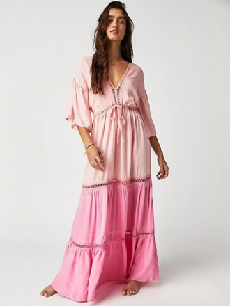 Robe Boho Pour Femmes Col V Coupe Basse Dos Volants Robes Longues Creuses À Plusieurs Niveaux