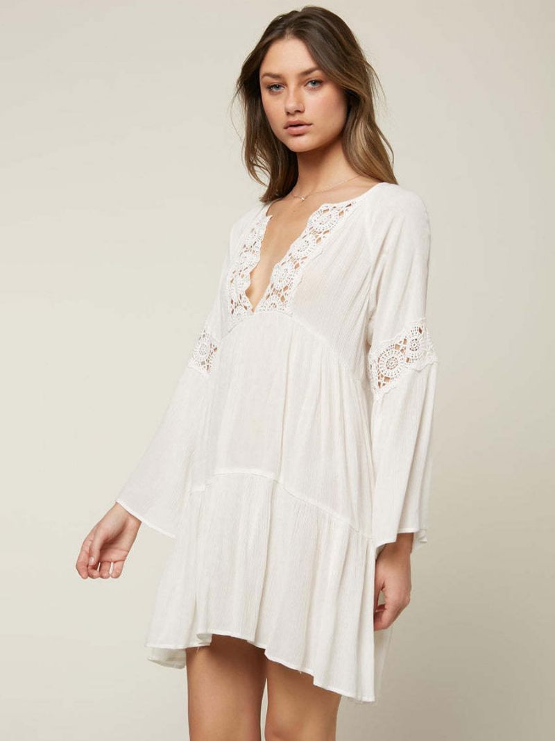 Robe Boho Pour Femmes Col V Manches Longues Surdimensionnée D'été Découpée