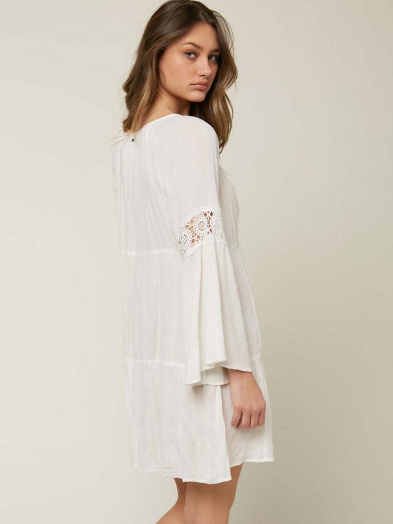 Robe Boho Pour Femmes Col V Manches Longues Surdimensionnée D'été Découpée - Blanc