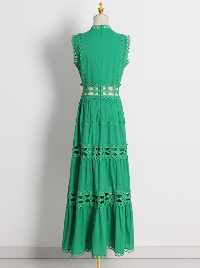 Robe Boho Pour Femmes Col V Sans Manches Superposée Découpée Plage - Vert