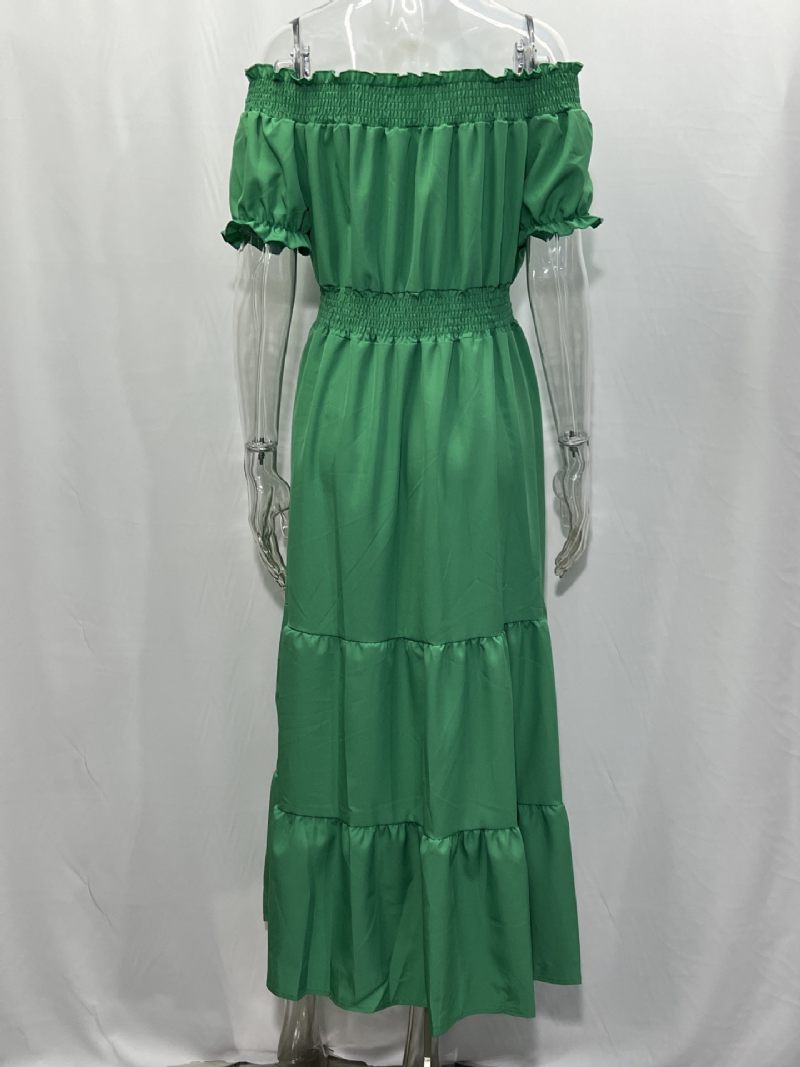 Robe Boho Pour Femmes Épaules Dénudées Plissée À Plusieurs Niveaux Décontractée Robes Longues D'été - Vert