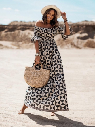 Robe Boho Pour Femmes Sans Bretelles Demi-manches Plage