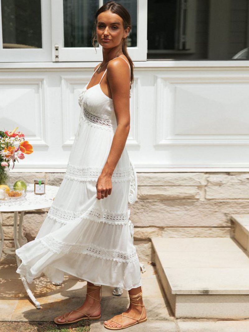 Robe D'été D'anniversaire Pour Femmes Plage Blanche À Col V - Blanc