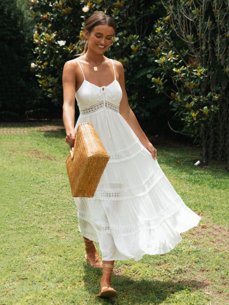 Robe D'été D'anniversaire Pour Femmes Plage Blanche À Col V - Blanc