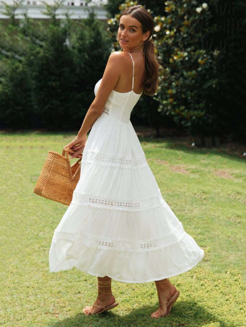 Robe D'été D'anniversaire Pour Femmes Plage Blanche À Col V - Blanc