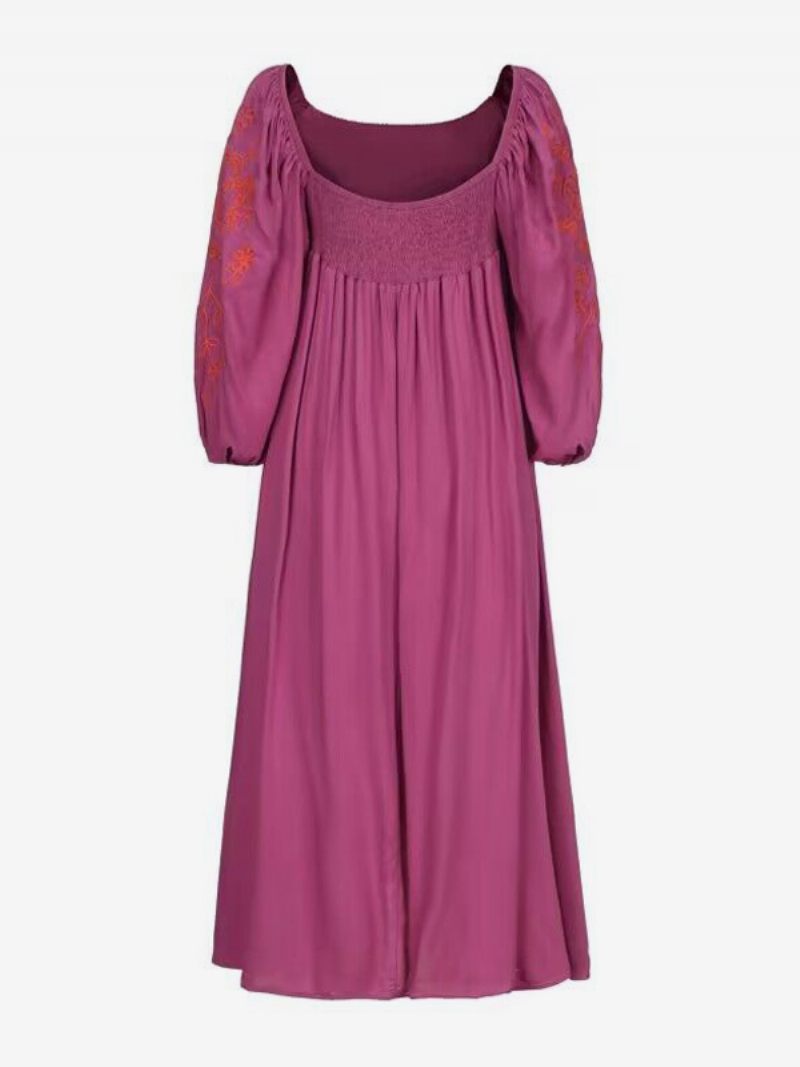 Robe D'inspiration Bohème Bleu Marine Foncé Pour Femmes Corsage Imprimé Froncé Robes Longues Plage Décontractées - Violet