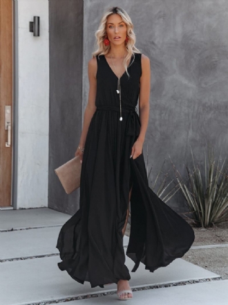 Robe Longue À Col V Pour Femme Sans Manches Bal