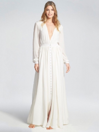 Robe Maxi Femme Col V Manches Longues Longue