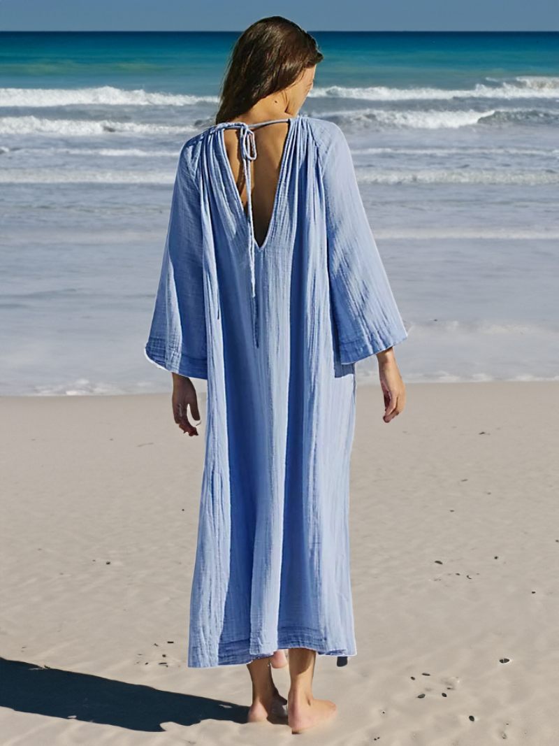 Robes Droites Pour Femmes Noir Col U Cordon Attrayant Polyester Surdimensionné Robe Tube Adultes - Bleu Ciel Clair