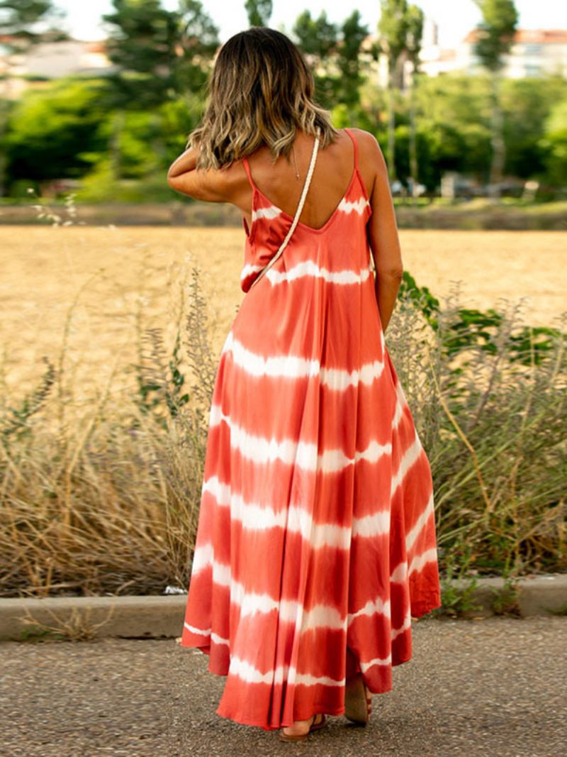 Robes Maxi Pour Femmes Sans Manches Rouge Bretelles Col Plissé Épaule Ouverte Longueur Au Sol - Rouge Pastèque