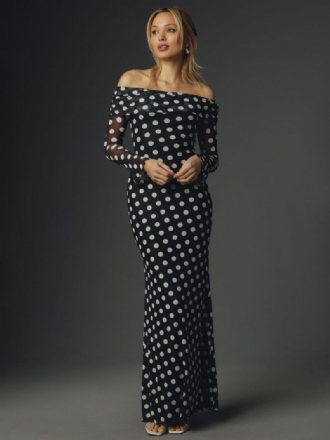 Robe Longue À Pois Épaules Dénudées Manches Longues Maxi D'été Chic Pour Femmes