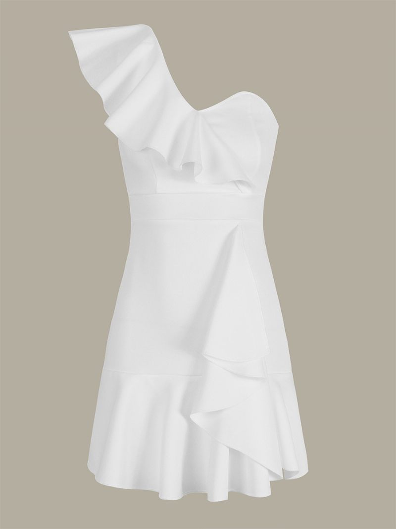 Robe Moulante Pour Femmes Volants Une Épaule Festival Vibe Coachella Mini Robes - Blanc