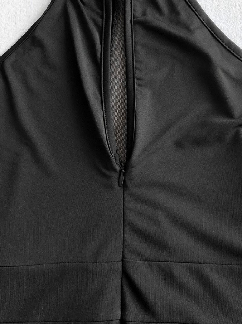 Robe Moulante Noire Pour Femmes Dos Nu Plissée Nouée Décontractée Sans Manches Mi-longue Robes Portefeuille Crayon - Noir