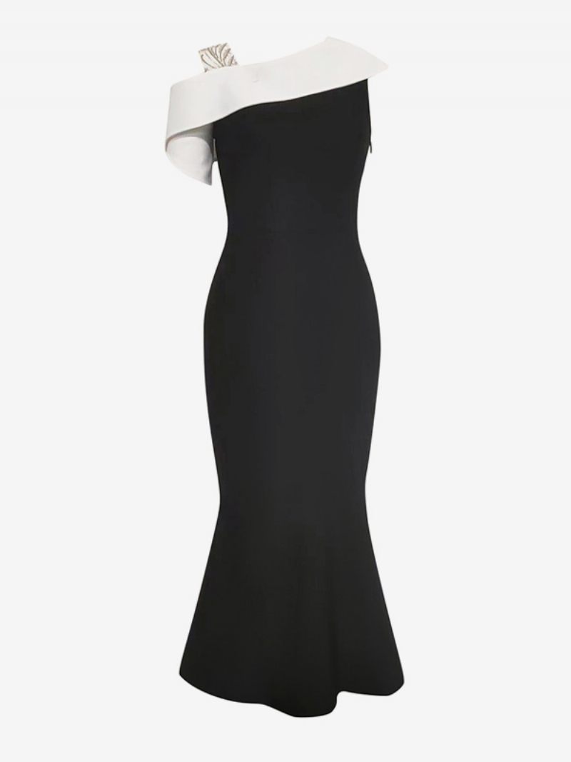 Robe Popover Pour Femme Décolleté Asymétrique Contraste Robes Mi-longues Fête - Noir