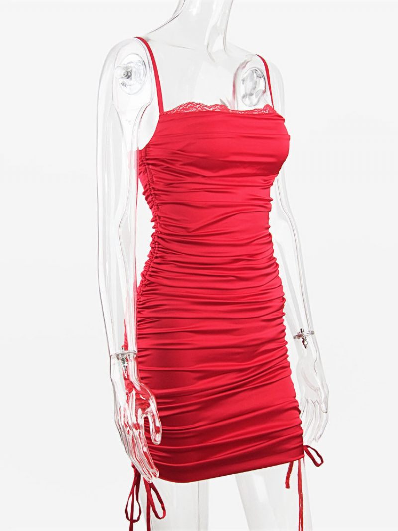 Robe Portefeuille Fête D'anniversaire Pour Femmes Blanche Avec Cordon Serrage Sans Manches Épaules Ouvertes Mi-longue Semi-formelle Robes - Rouge