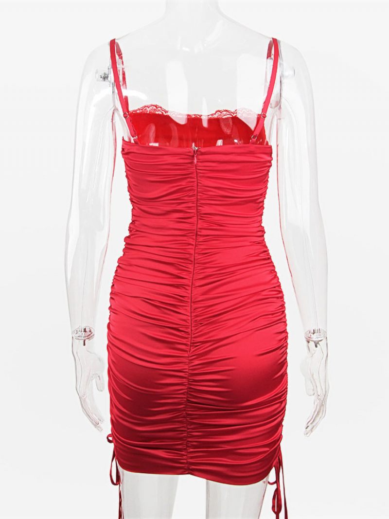 Robe Portefeuille Fête D'anniversaire Pour Femmes Blanche Avec Cordon Serrage Sans Manches Épaules Ouvertes Mi-longue Semi-formelle Robes - Rouge