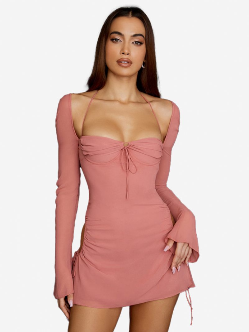 Robes Moulantes Pour Femmes Dos Nu Plissées Sur Le Devant Mini Crayon Sexy