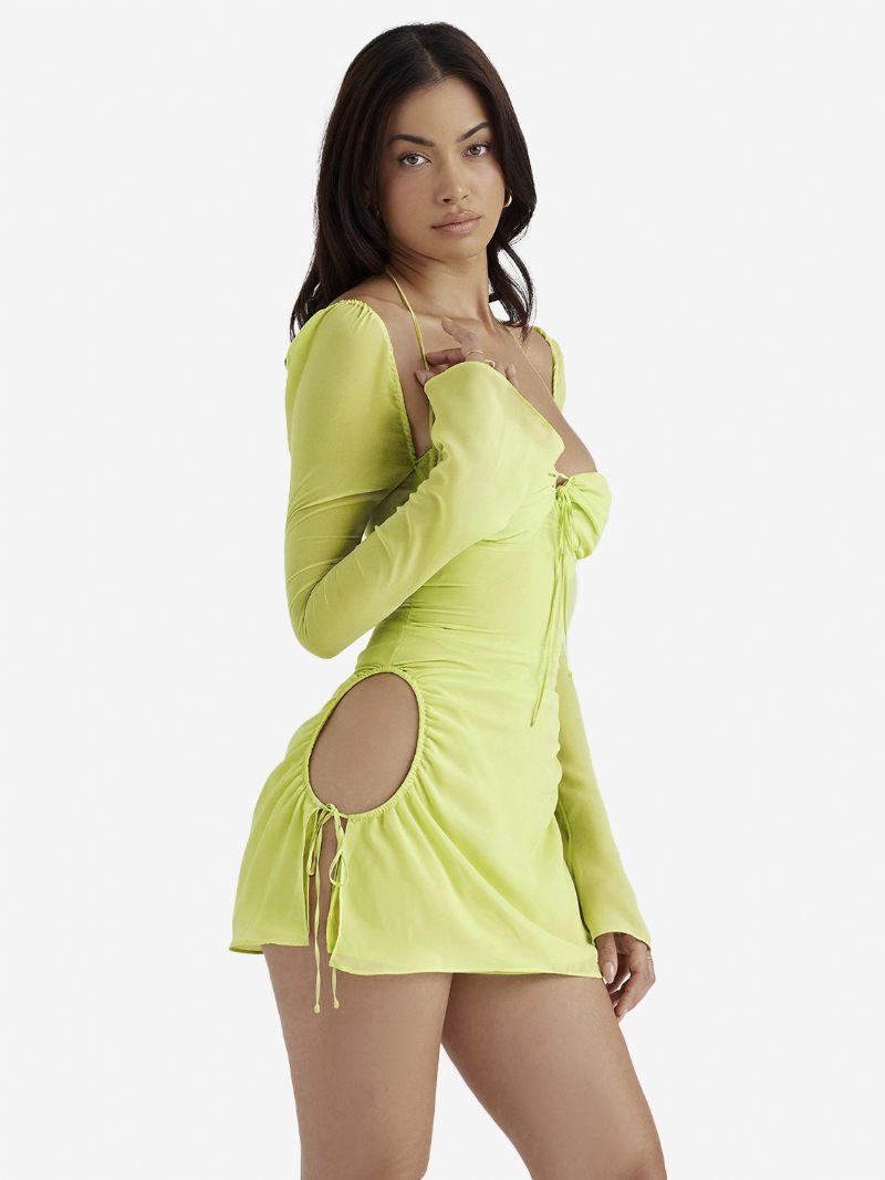 Robes Moulantes Pour Femmes Dos Nu Plissées Sur Le Devant Mini Crayon Sexy - Vert