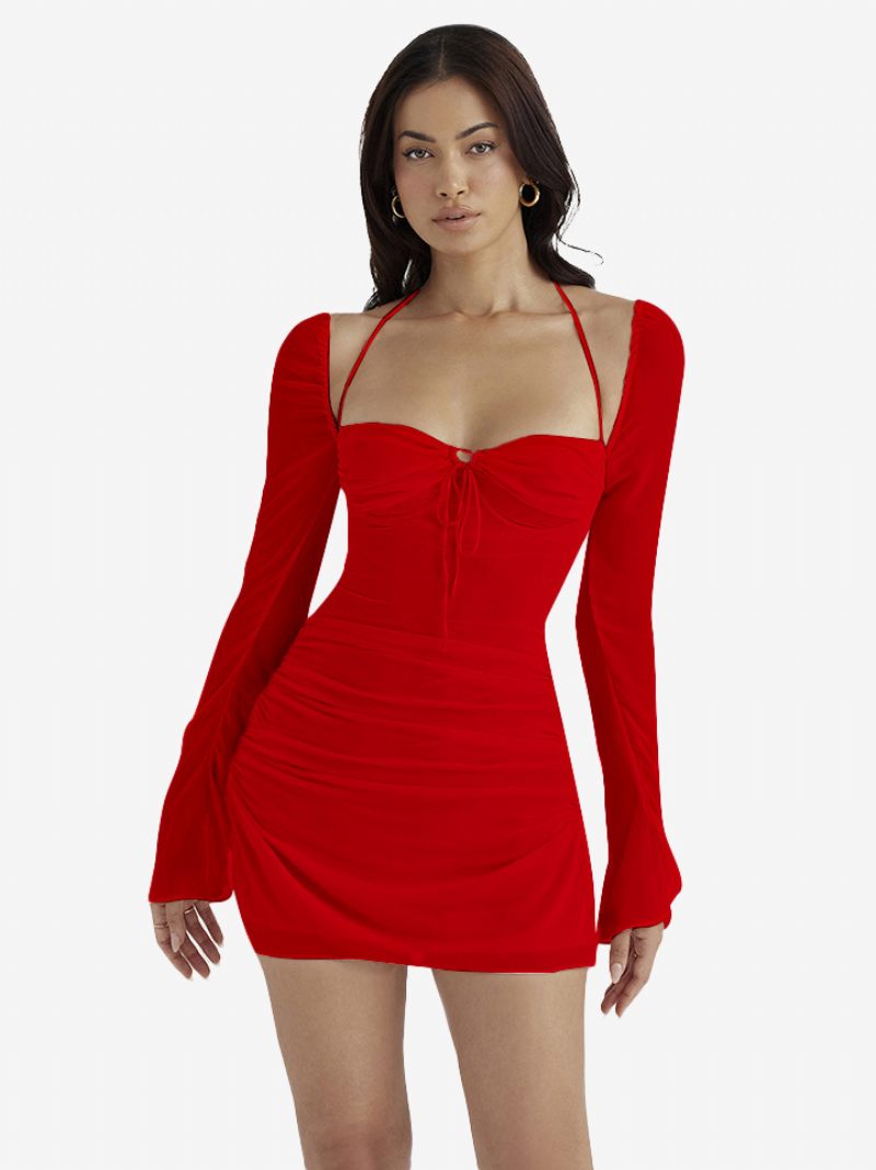 Robes Moulantes Pour Femmes Dos Nu Plissées Sur Le Devant Mini Crayon Sexy - Rouge