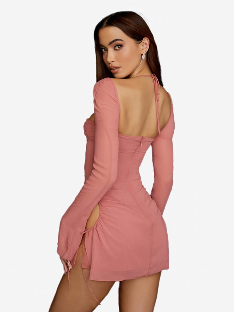 Robes Moulantes Pour Femmes Dos Nu Plissées Sur Le Devant Mini Crayon Sexy - Rose