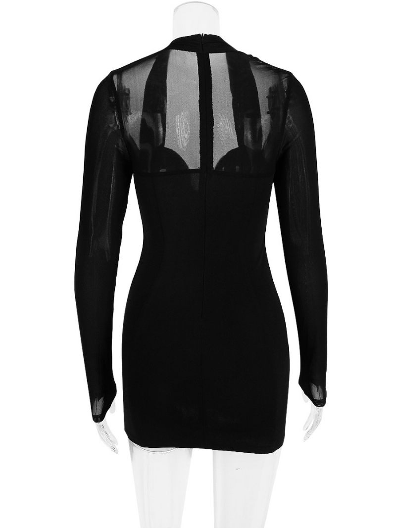 Robes Moulantes Pour Femmes Noir Manches Longues Chic Conçu Décolleté Robe Fourreau - Noir