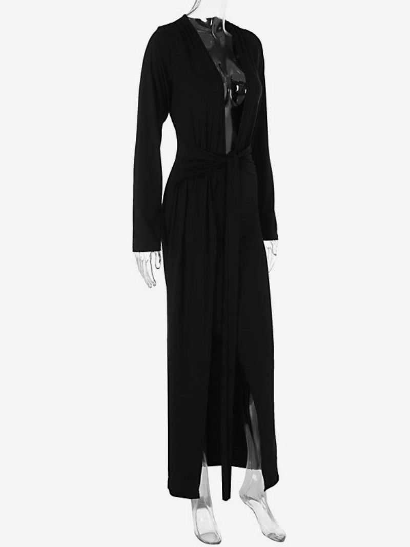 Robes Moulantes Pour Femmes Robe Fourreau Maxi Sexy À Fente Haute Et Plongeante - Noir