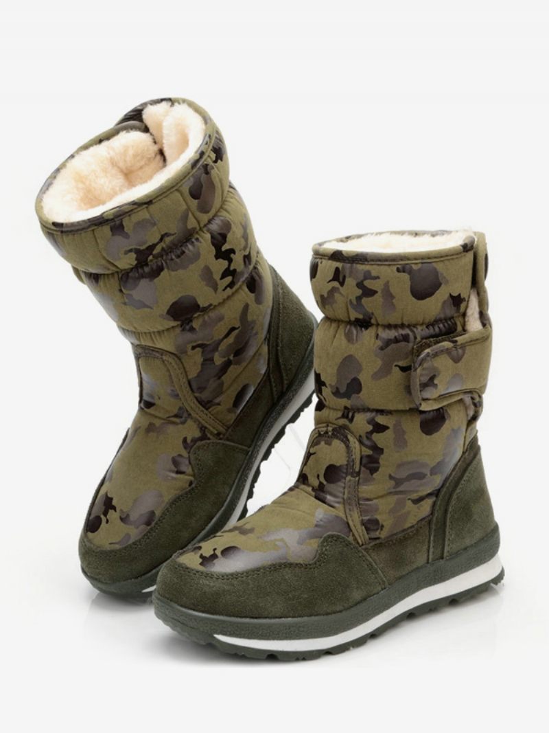 Bottes D'hiver Unisexes Pour Enfants Neige Chaudes À Bout Rond - Vert Chasseur