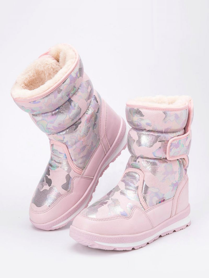 Bottes D'hiver Unisexes Pour Enfants Neige Chaudes À Bout Rond - Rose