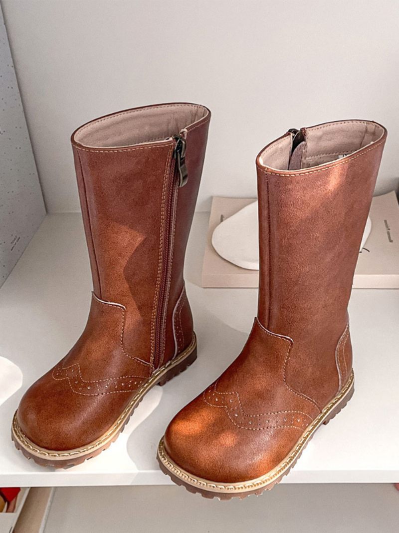 Bottes Marron Pour Fille Zippées À Bout Rond