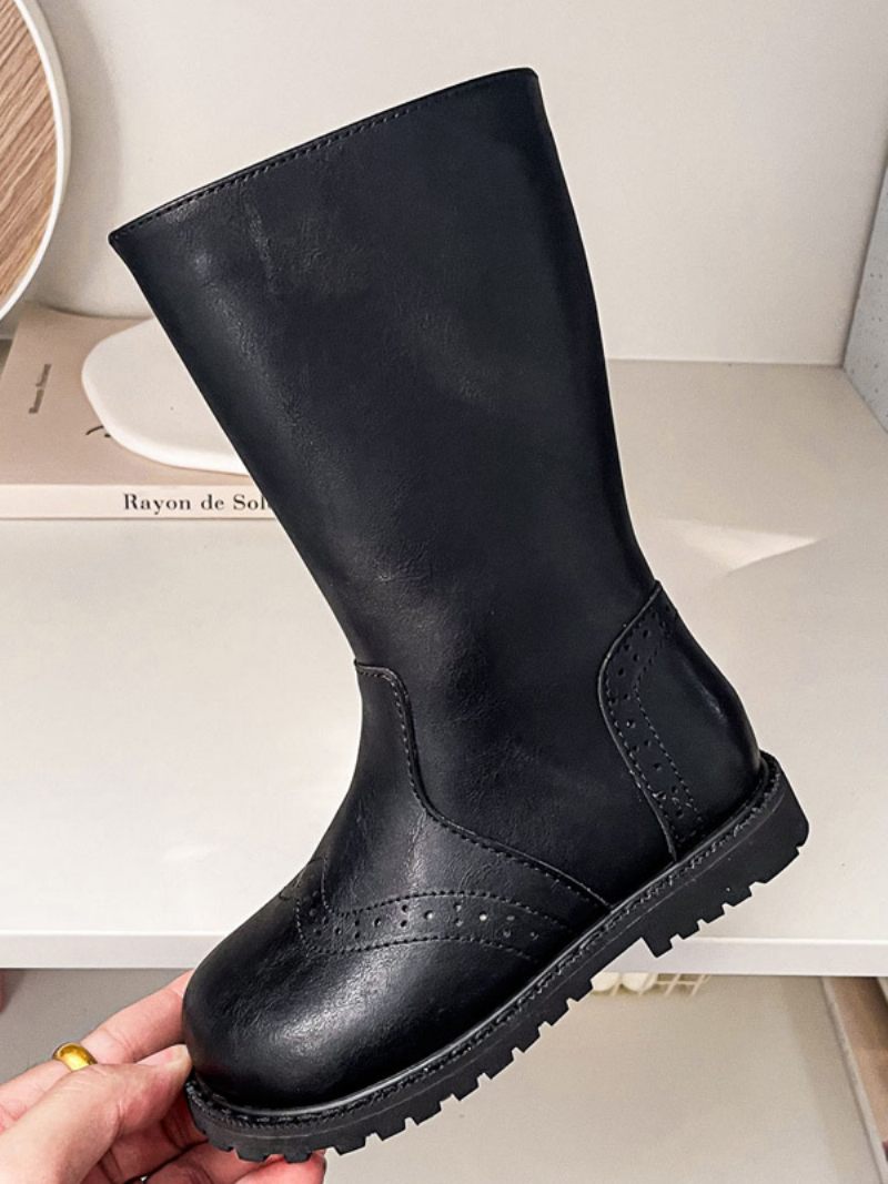 Bottes Marron Pour Fille Zippées À Bout Rond - Noir