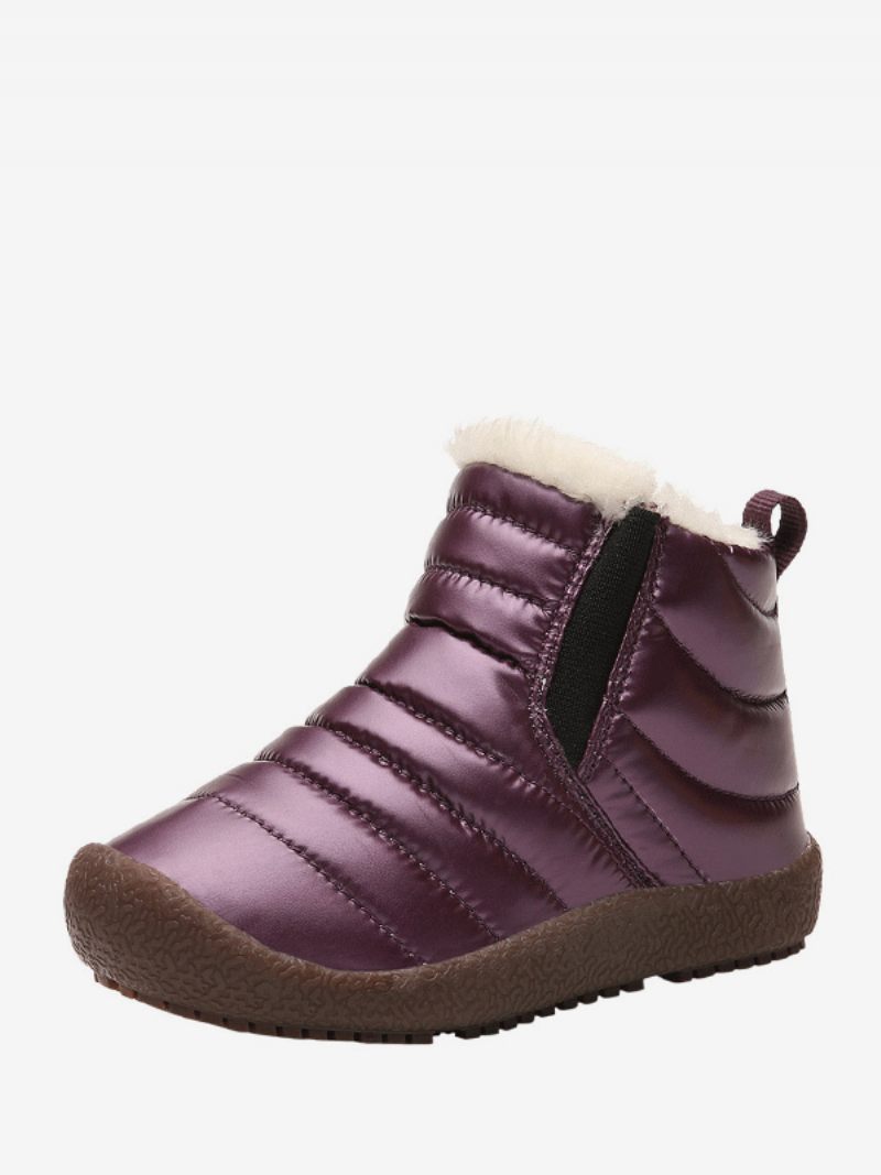 Bottes Neige Unisexes Pour Enfants Bout Rond Doublure Peluche Courte D'hiver - Violet