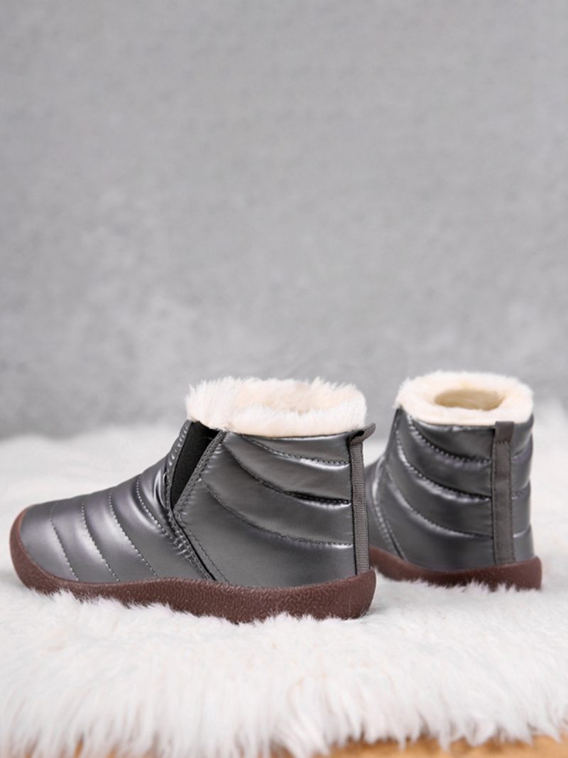 Bottes Neige Unisexes Pour Enfants Bout Rond Doublure Peluche Courte D'hiver - Gris