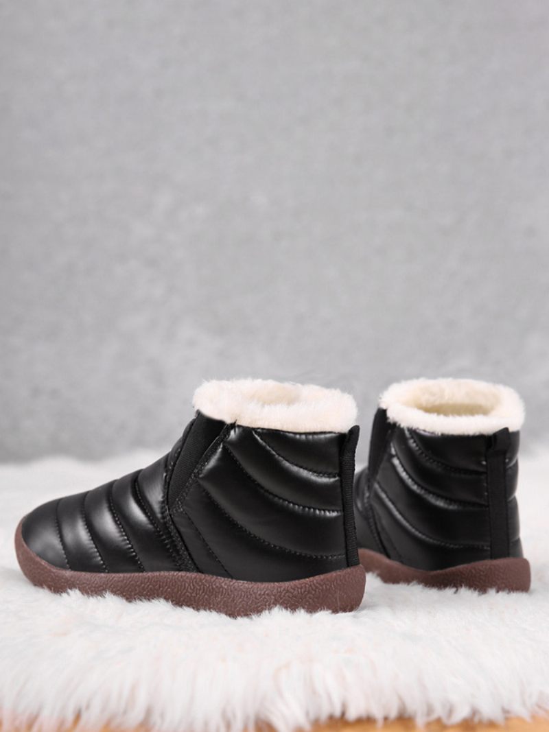 Bottes Neige Unisexes Pour Enfants Bout Rond Doublure Peluche Courte D'hiver - Noir