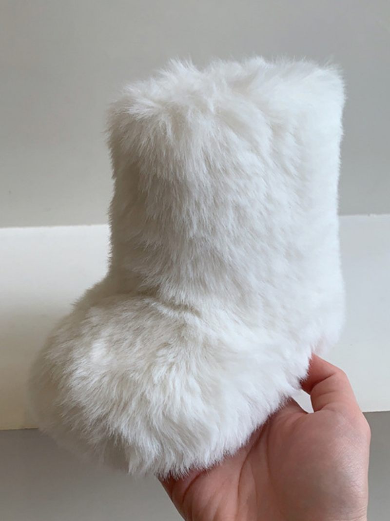 Chaussures Pour Enfants Bottes D'hiver Laine Tricotée Fausse Fourrure À La Mode - Blanc