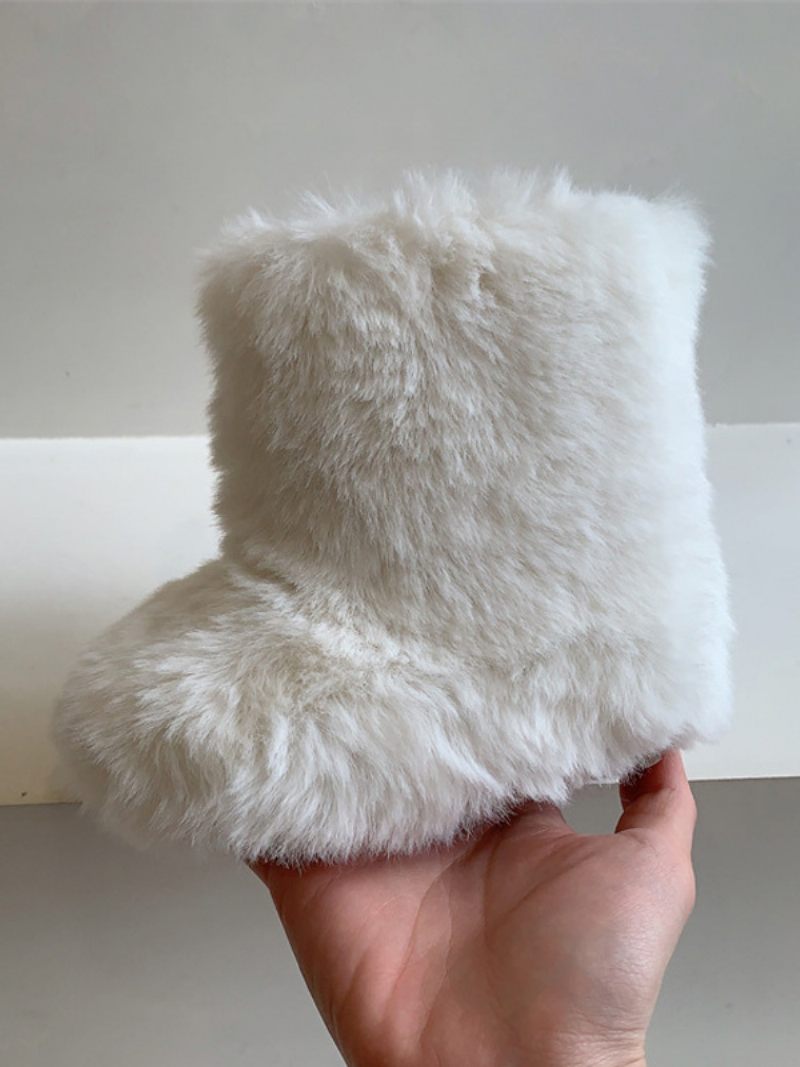 Chaussures Pour Enfants Bottes D'hiver Laine Tricotée Fausse Fourrure À La Mode - Blanc