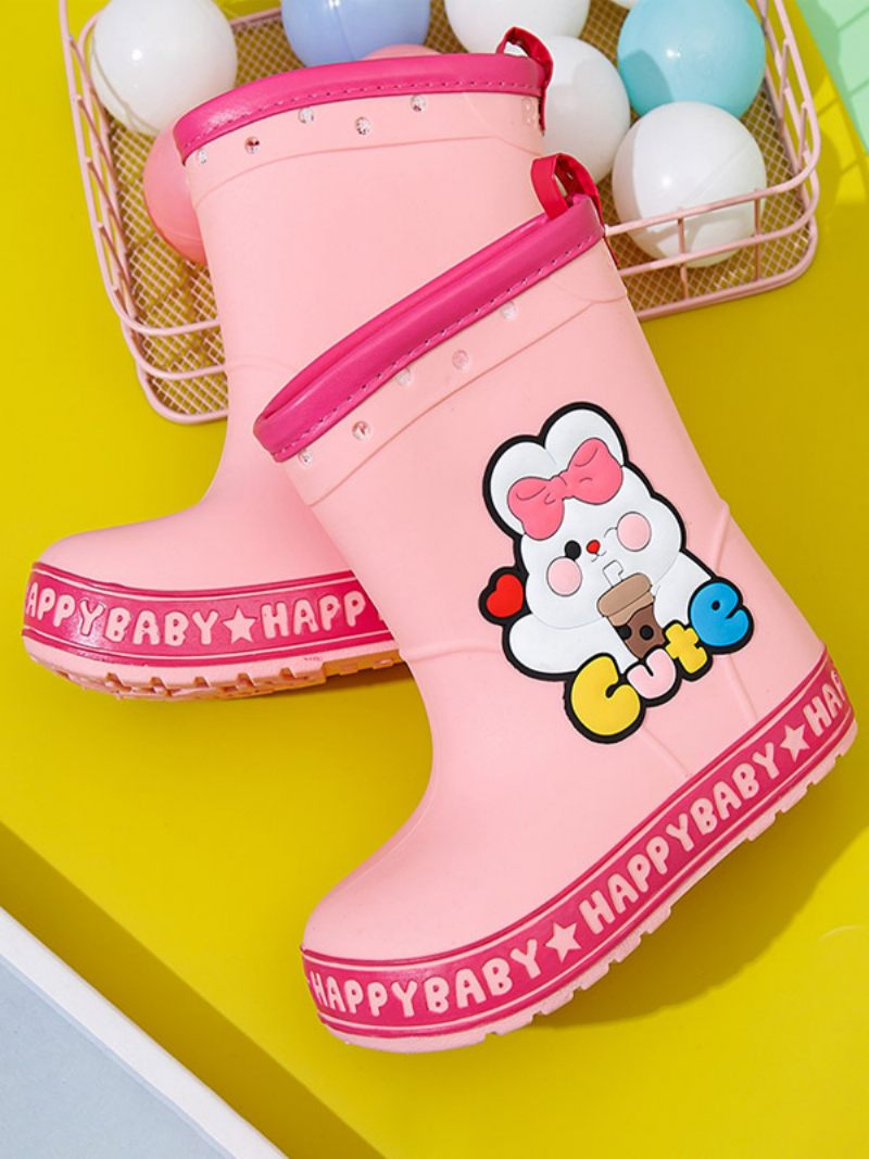 Chaussures Pour Enfants À La Mode Cuir Pu Avec Personnages Dessins Animés Relief Imprimés - Rose