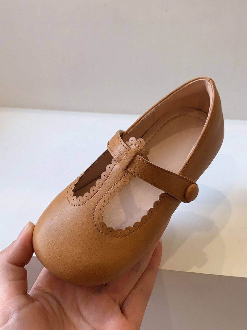 Chaussures Fête Pour Filles Bout Rond Sangle T Fille À Fleurs - Brun Café