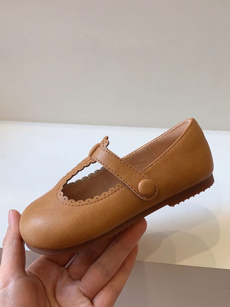 Chaussures Fête Pour Filles Bout Rond Sangle T Fille À Fleurs - Brun Café