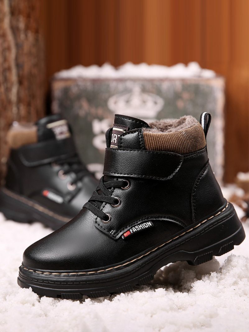 Chaussures Pour Garçons Bottes Neige À Lacets La Mode - Noir